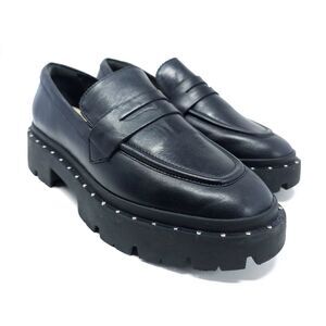 Schutz Christie Chunky Studded Lug Soles Black Leather Loafer Size 7.5